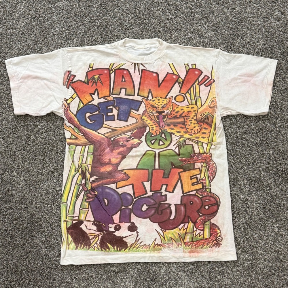 Vintage 90s Jungle Animal AOP Street One Art T-Shirt White Single Stitch Mens XL